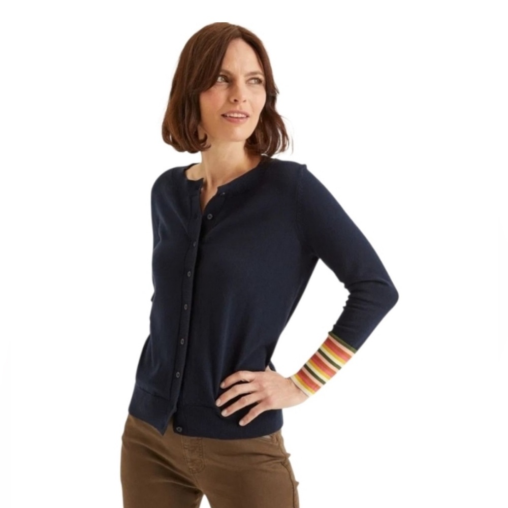 Boden Navy Wool/Cotton Button Front Cardigan Size S